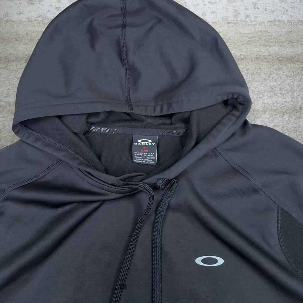 Oakley Hoodie Jet Black Polyester Pullover Grey Logo - Picture 3 of 3